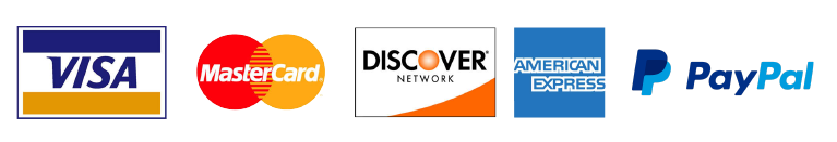 We accept Visa, Mastercard, American Express, and Discover